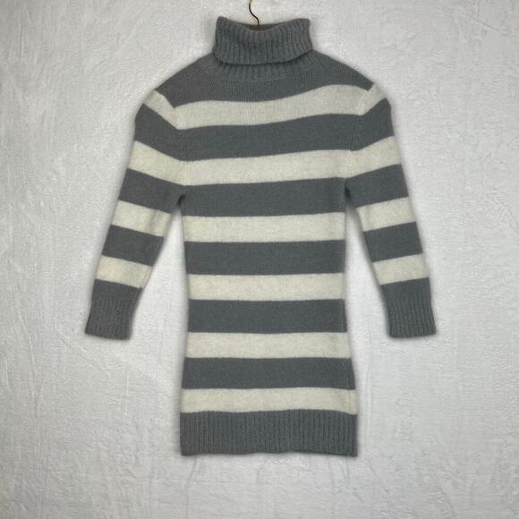 Bebe O Angora Blend Sweater Turtleneck Gray White Striped 3/4 Sleeve S VTG Y2K - Picture 2 of 10